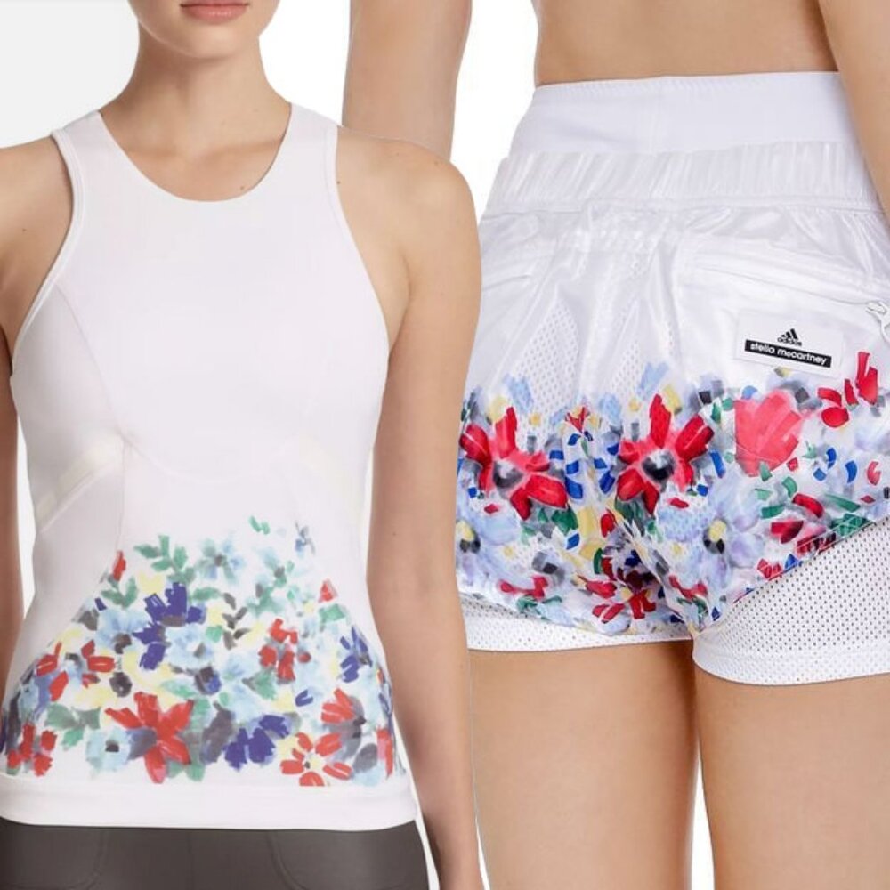 Adidas by Stella McCartney Run Floral Tank and Shorts 2-piece Set